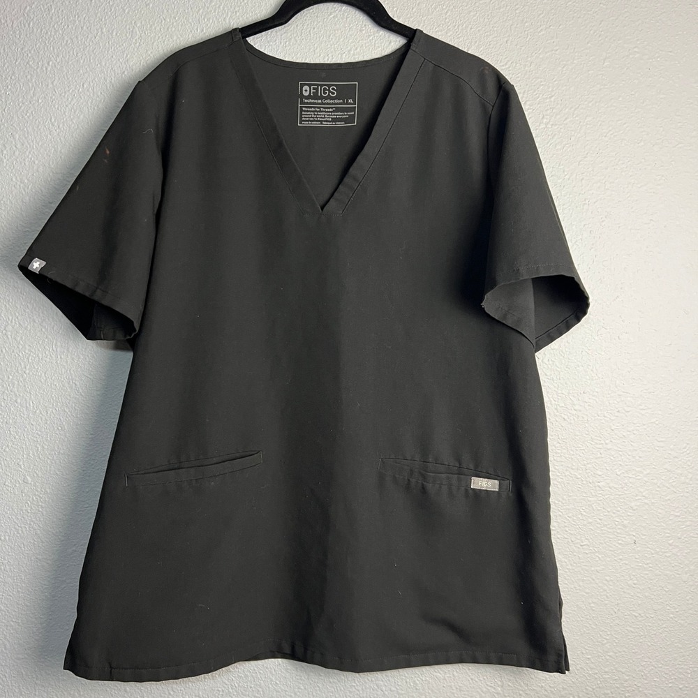 FIGS Casma Scrub Top V-Neck Short Sleeve Medical Uniform Black XL - Flawed
